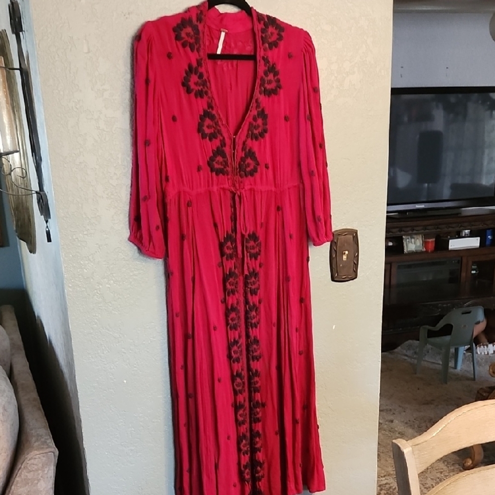 Free People Fuchsia Floral Long Sleeve Dress